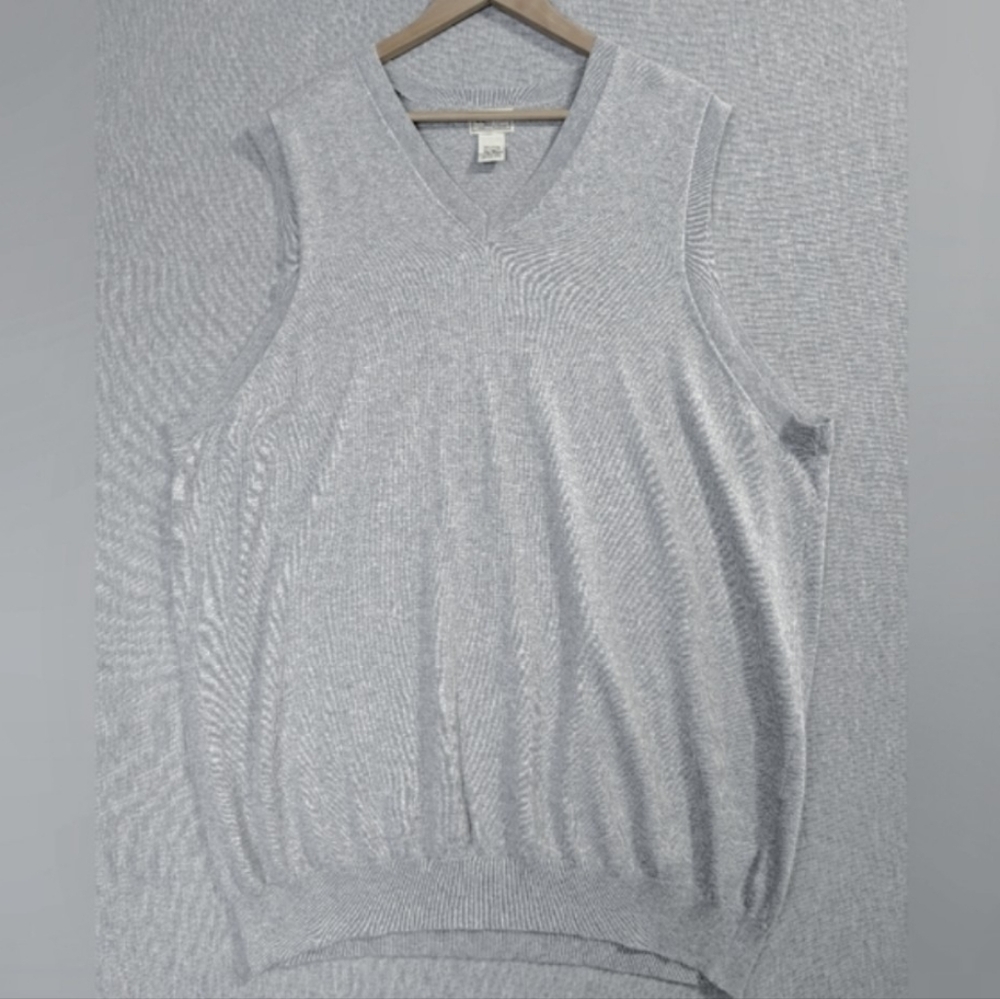 LL Bean Cashmere Sweater Vest Men's XXLT Heathered Gray V-Neck Cotton